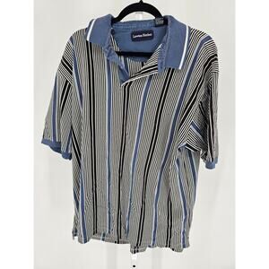 Vtg 1990s Lawton Harbor Mens Sz XXL short Sleeve Cotton Polo Shirt Striped Blue